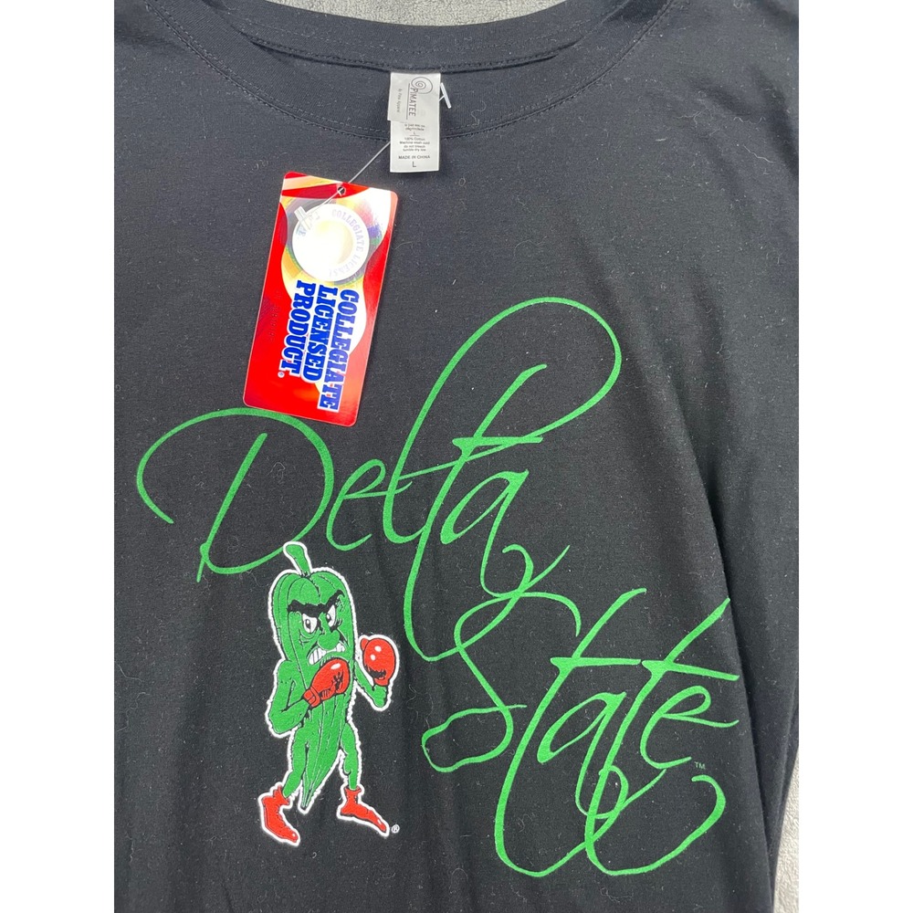 Delta State Fighting Okra Long Sleeve Shirt Women Large Black Pimatee Collegiate - Picture 3 of 8